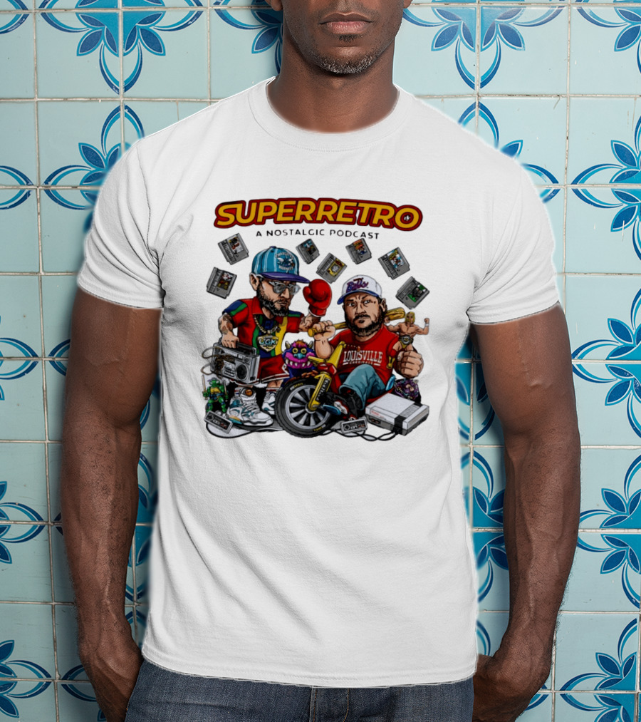 SuperRetro A Nostalgic Podcast Charlotte Hornets Louisville Cardinals Boombox Ugk Figurines Retro Games T-Shirt