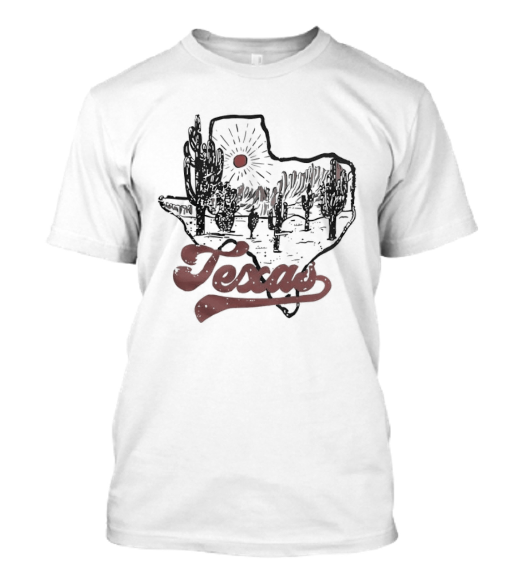 Texas Cacti Sun Rays Desert Scene Map T-Shirt
