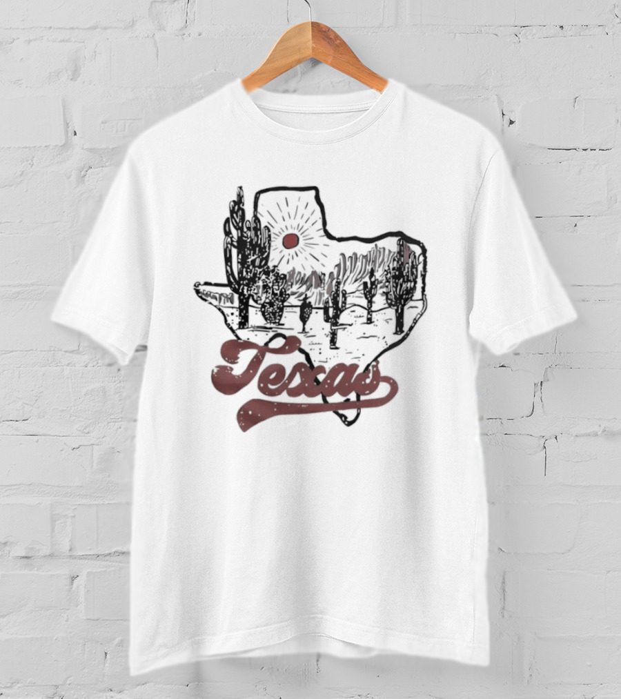 Texas Cacti Sun Rays Desert Scene Map T-Shirt