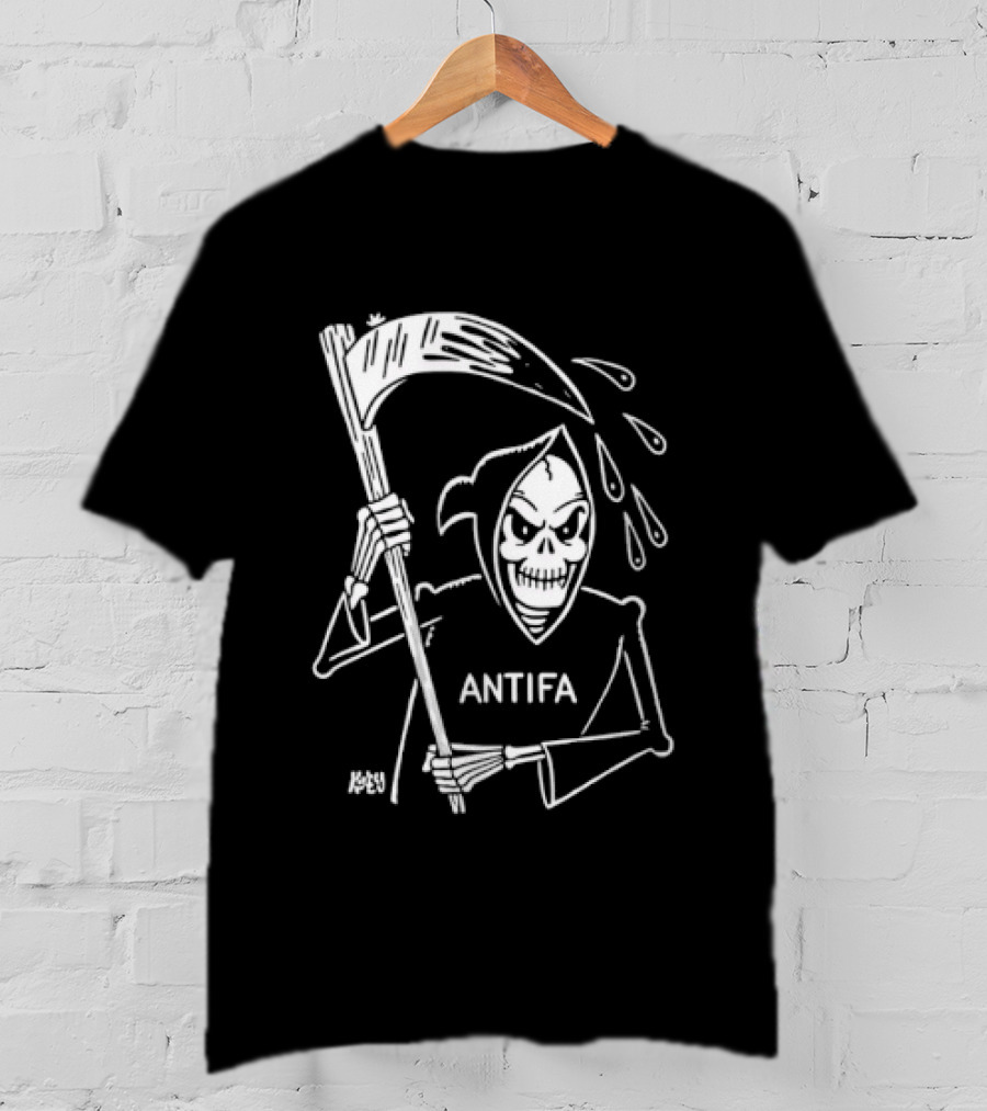 Grim Reaper Scythe Antifa Skeleton Political Skeleton T-Shirt