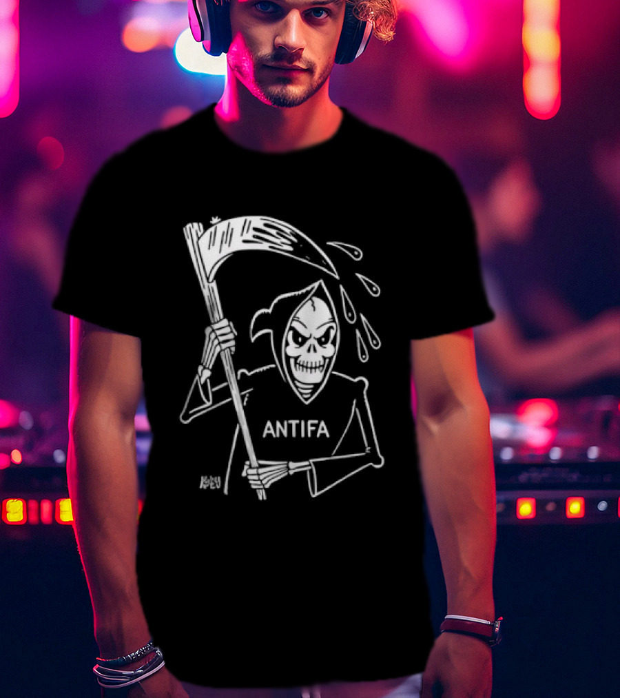 Grim Reaper Scythe Antifa Skeleton Political Skeleton T-Shirt