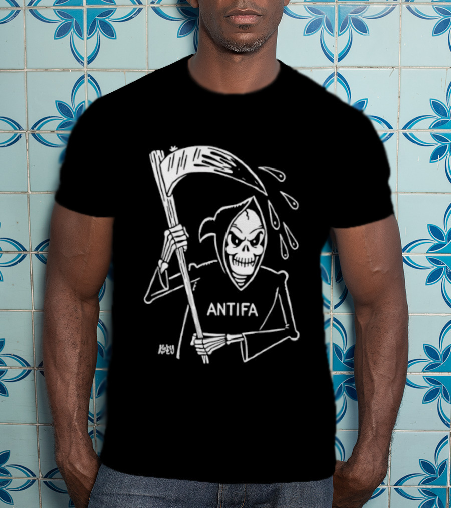 Grim Reaper Scythe Antifa Skeleton Political Skeleton T-Shirt