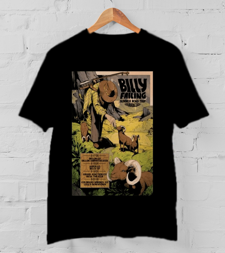 Billy Failing Summer Road Trip Colorado 2026 Grand Junction Lulu's Downtown Meadow Park Theater Dillon Amphitheater T-Shirt