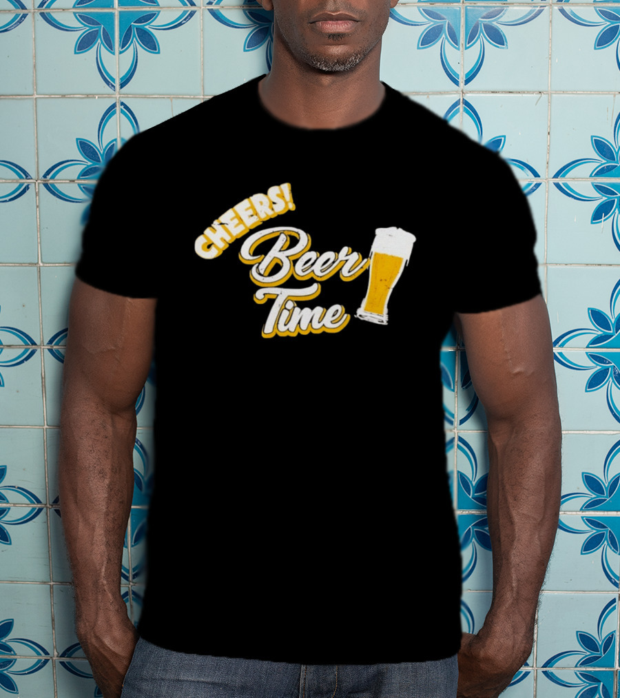 Cheers Beer Time Distressed Alcohol Drinking T-Shirt