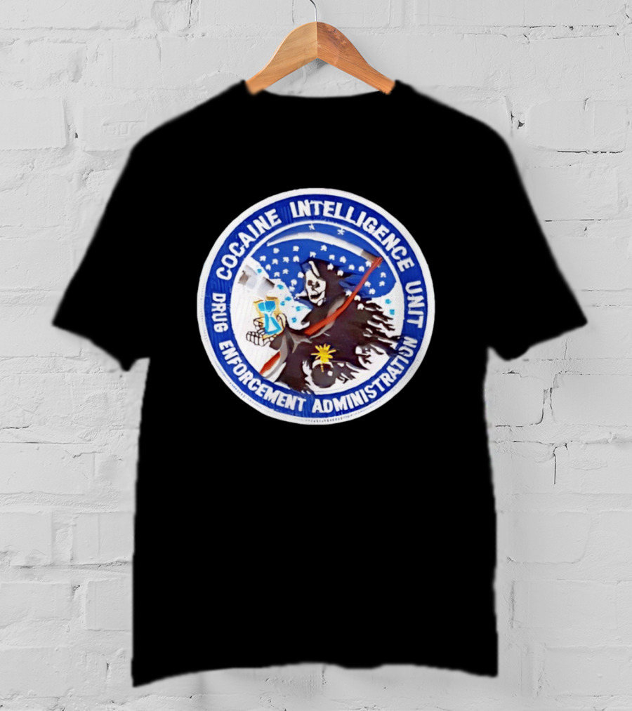 Cocaine Intelligence Unit Drug Enforcement Administration Grim Reaper Holding Hourglass Patch T-Shirt