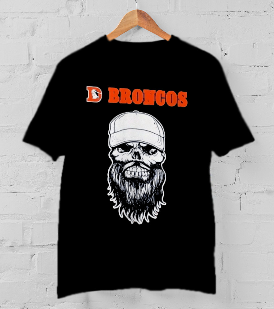 Broncos Bearded Skull With Cap Football Fan T-Shirt