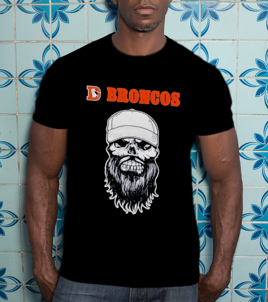 Broncos Bearded Skull With Cap Football Fan T-Shirt