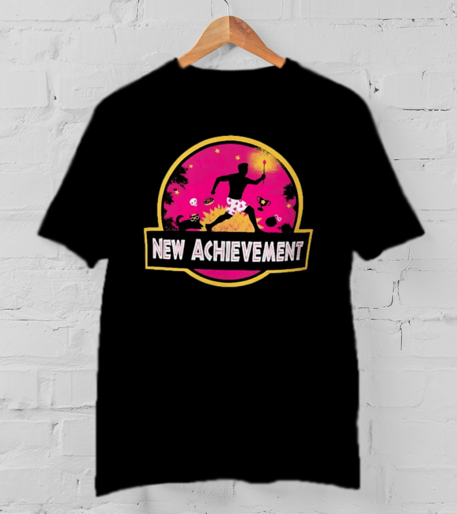 New Achievement Gaming Gamer Video Game Silhouette With Cat And Trophy T-Shirt
