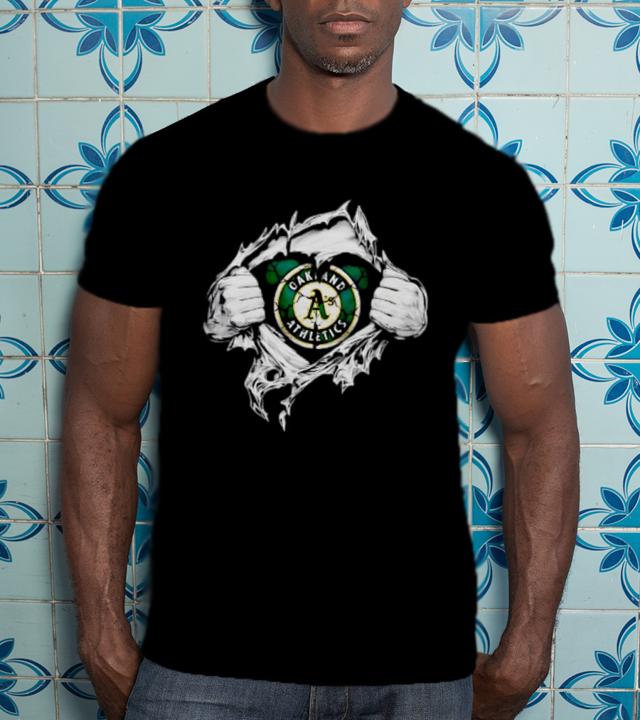 Oakland Athletics Ripped Chest A's MLB Team Spirit T-Shirt