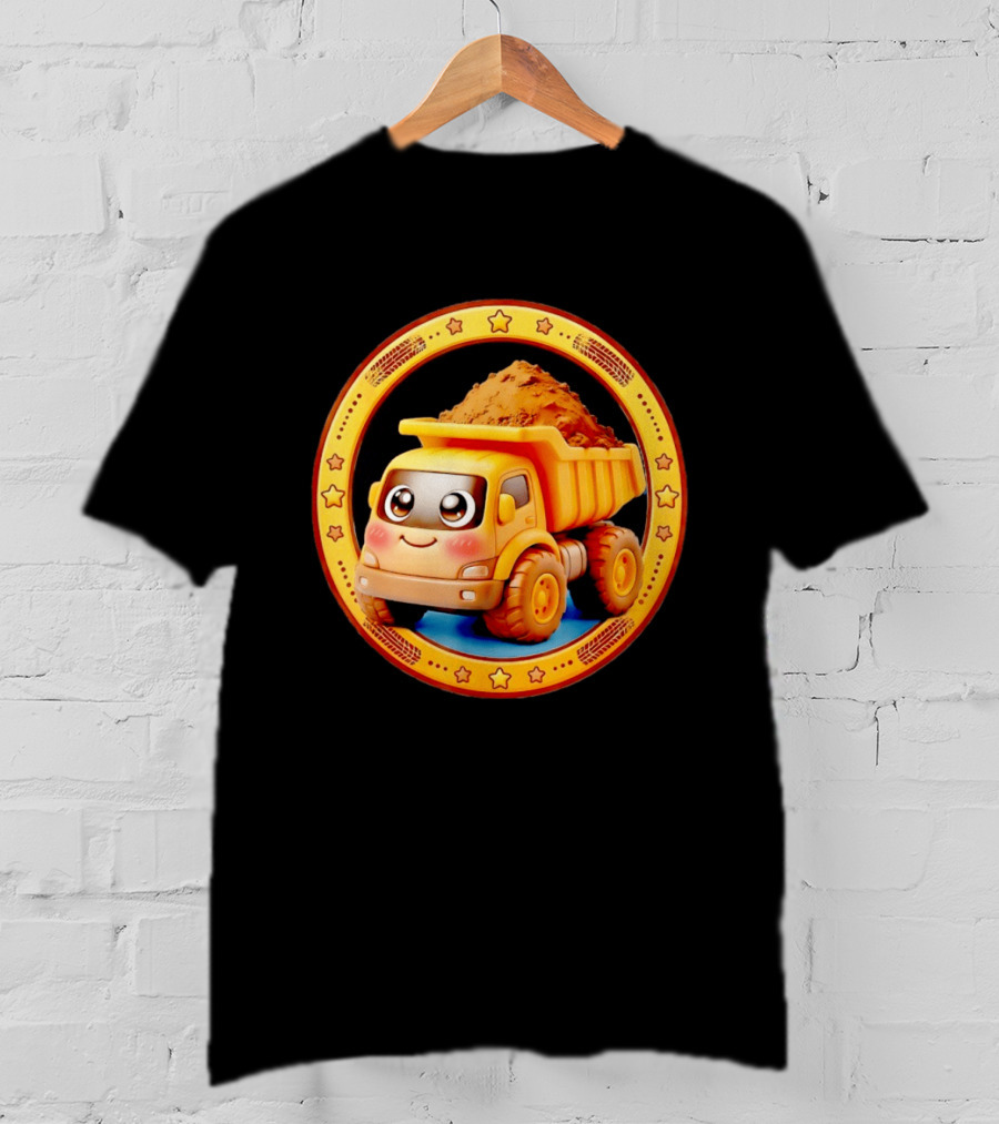 Yellow Dump Truck With Dirt Cute Construction Vehicle With Stars T-Shirt