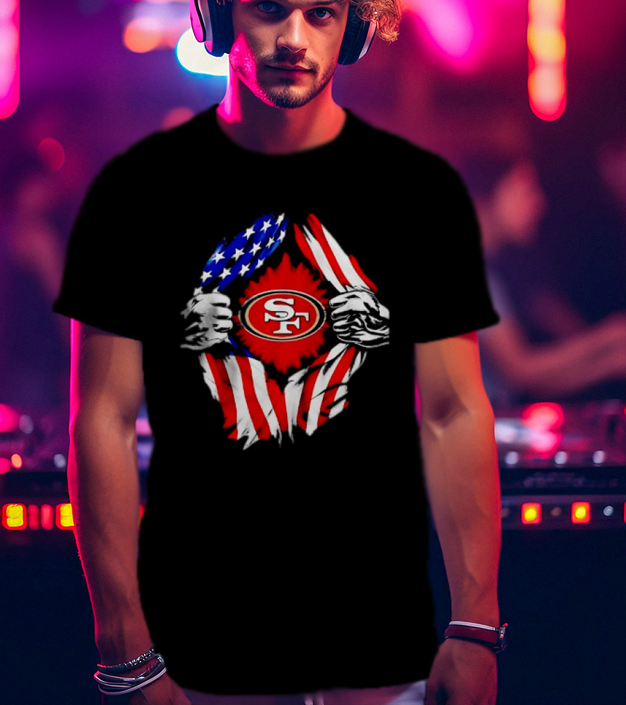 San Francisco 49ers SF American Flag Ripped Chest T-Shirt