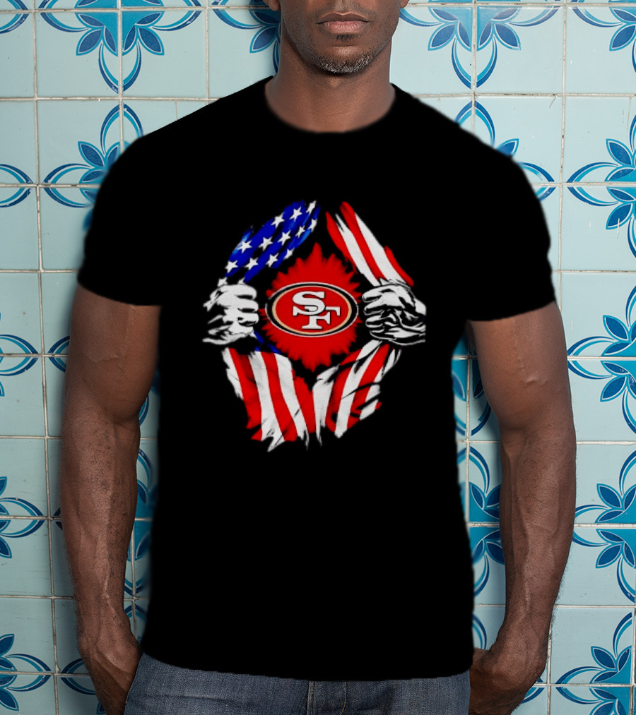 San Francisco 49ers SF American Flag Ripped Chest T-Shirt