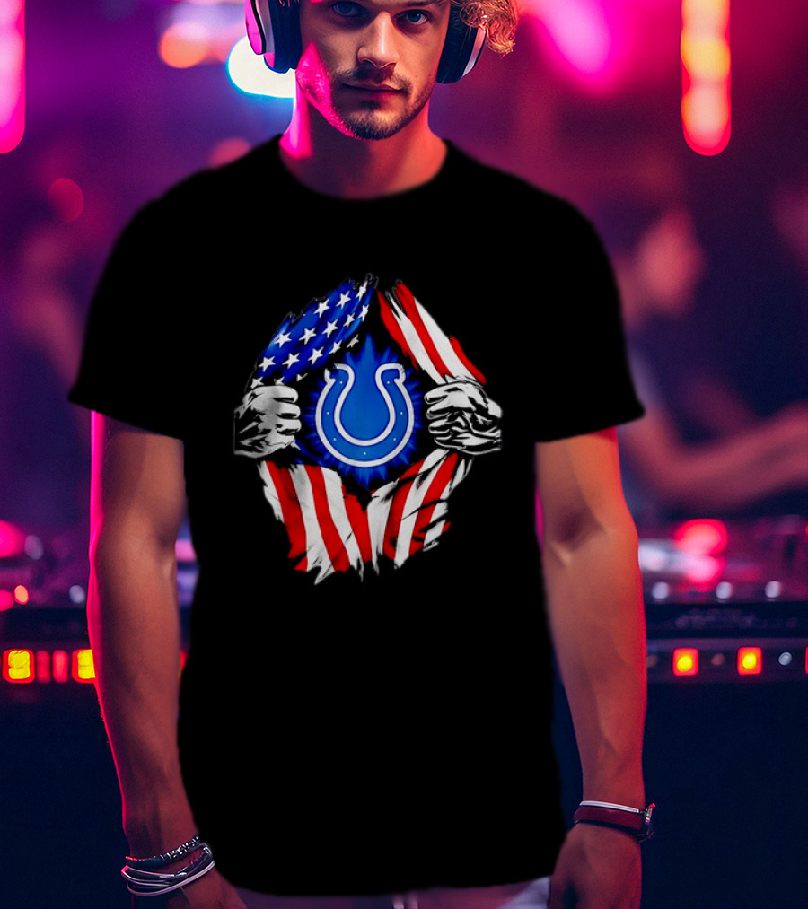 Indianapolis Colts American Flag Ripped Chest T-Shirt