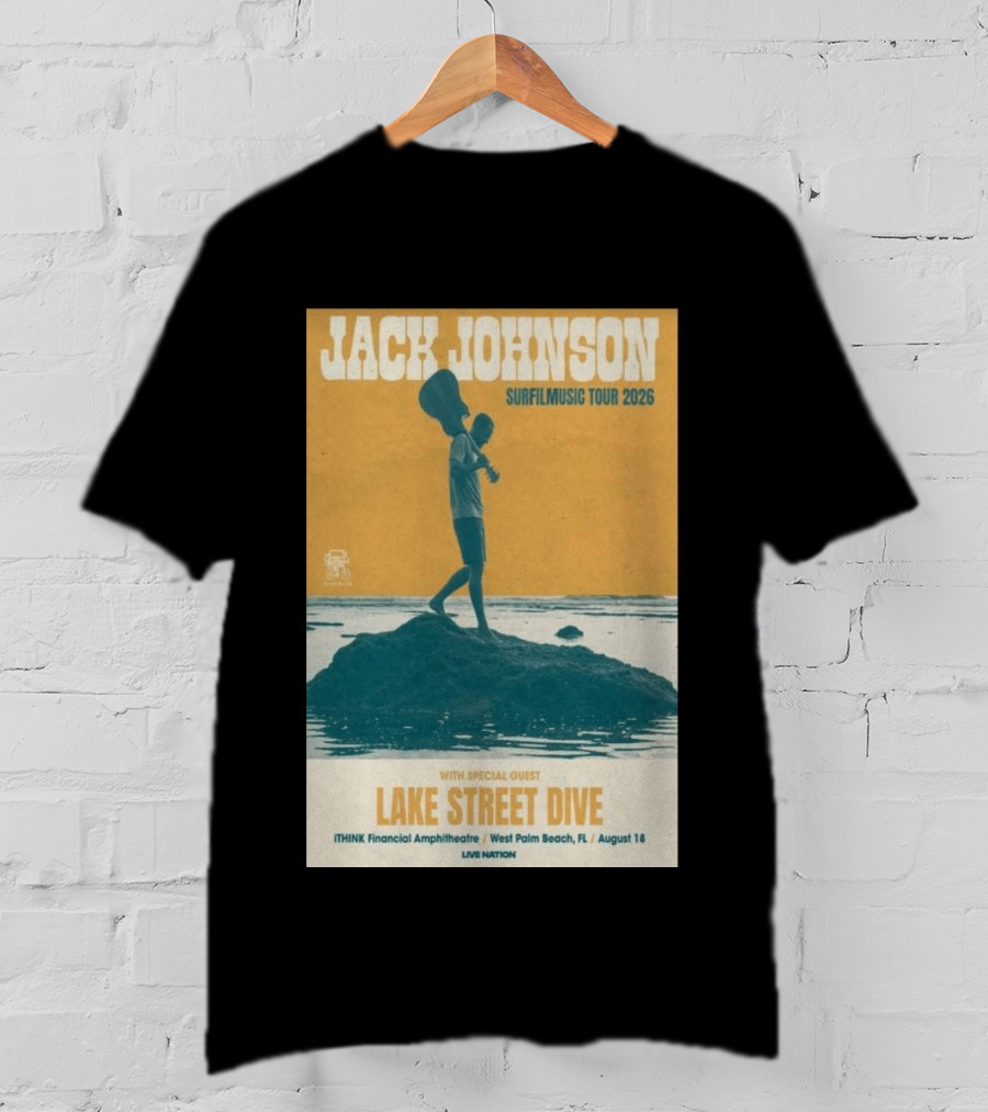 Jack Johnson Surfilmusic Tour 2026 Lake Street Dive ITHINK Financial Amphitheatre West Palm Beach August 18 T-Shirt