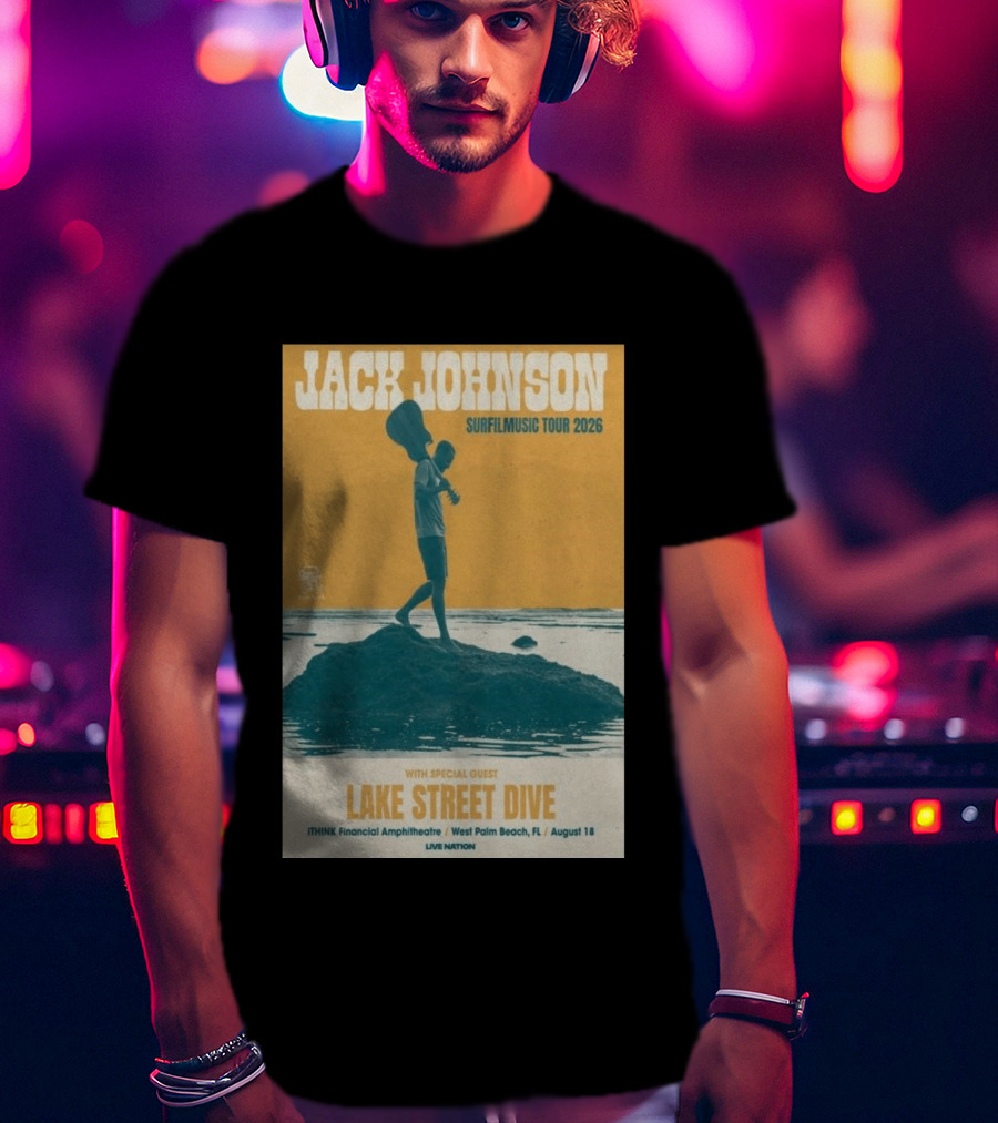 Jack Johnson Surfilmusic Tour 2026 Lake Street Dive ITHINK Financial Amphitheatre West Palm Beach August 18 T-Shirt
