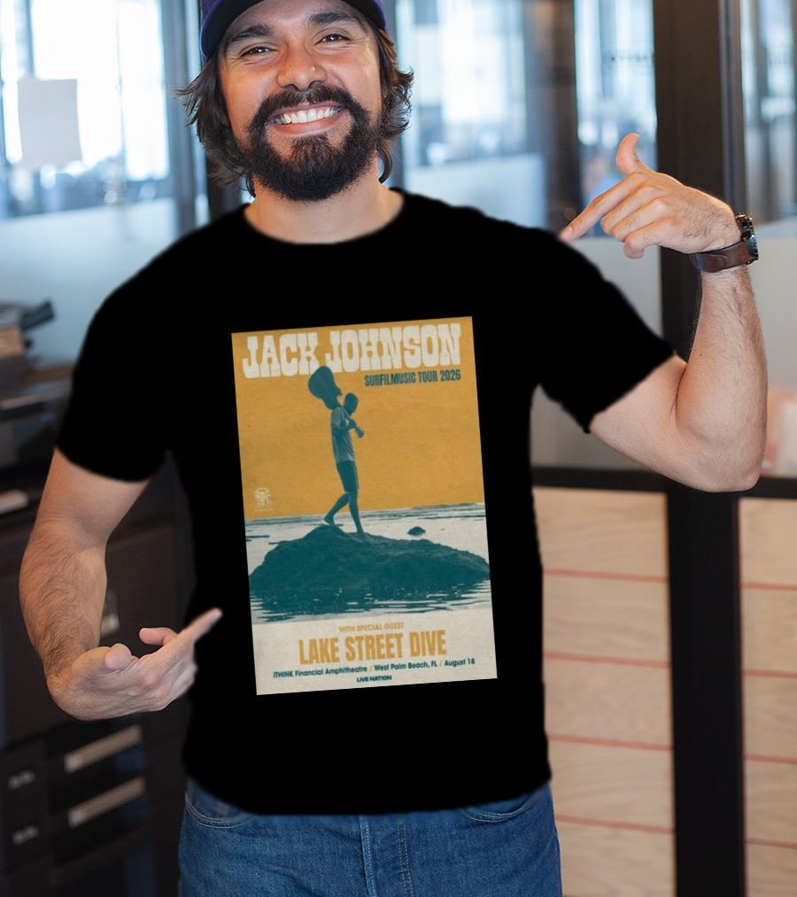 Jack Johnson Surfilmusic Tour 2026 Lake Street Dive ITHINK Financial Amphitheatre West Palm Beach August 18 T-Shirt