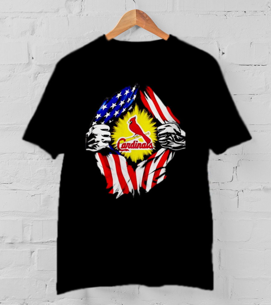 St Louis Cardinals Ripped American Flag Chest Baseball Fan Gear T-Shirt