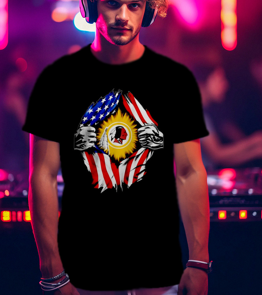 Washington Redskins American Flag Ripped Chest T-Shirt
