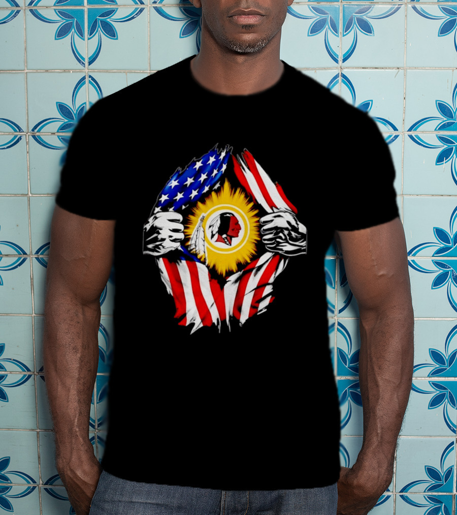 Washington Redskins American Flag Ripped Chest T-Shirt