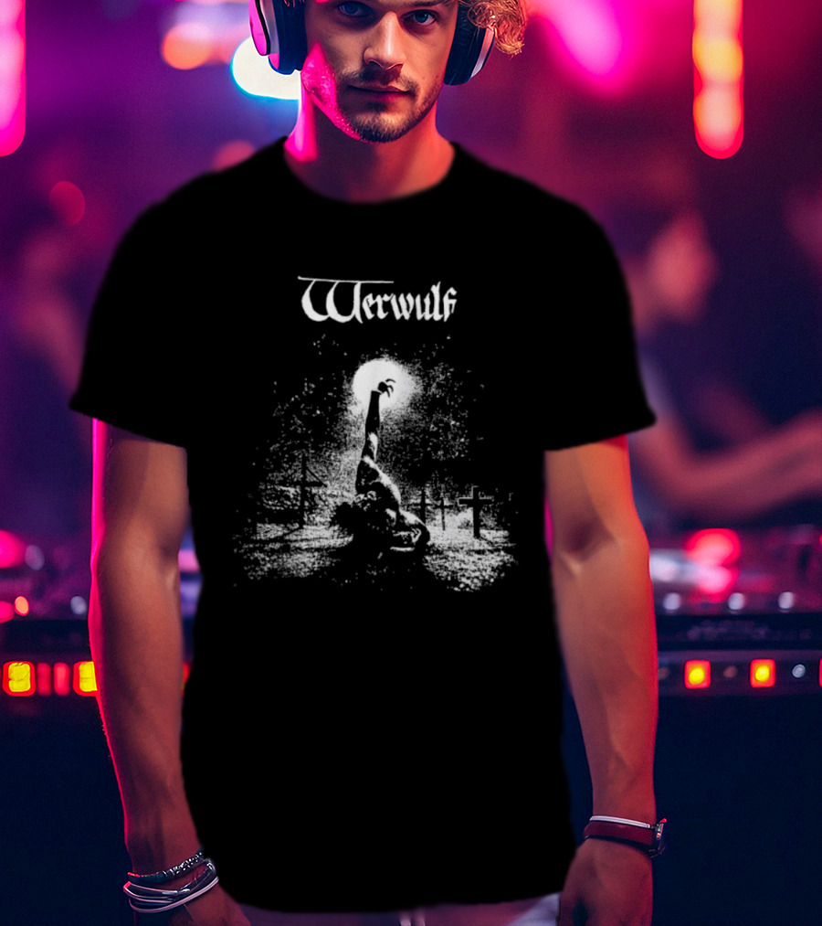 Werwulf Devoureth All Mankynde Black Metal Crosses And Moonlit Scene T-Shirt