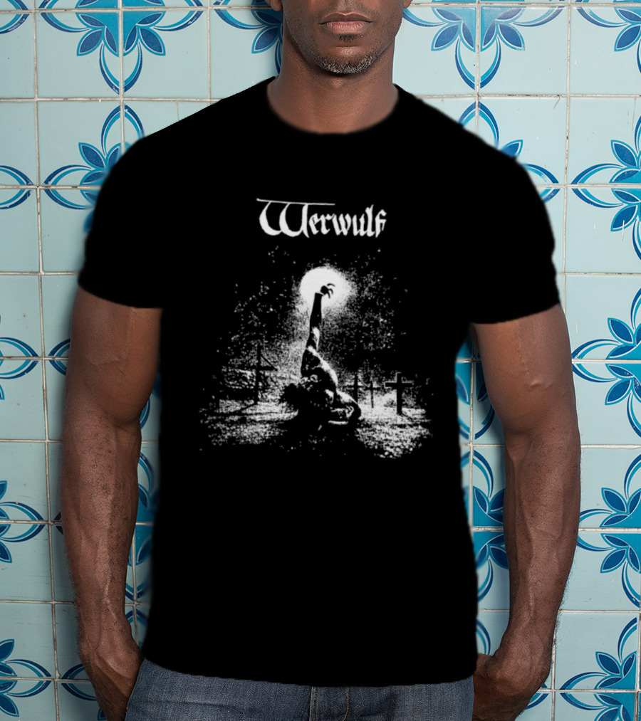 Werwulf Devoureth All Mankynde Black Metal Crosses And Moonlit Scene T-Shirt