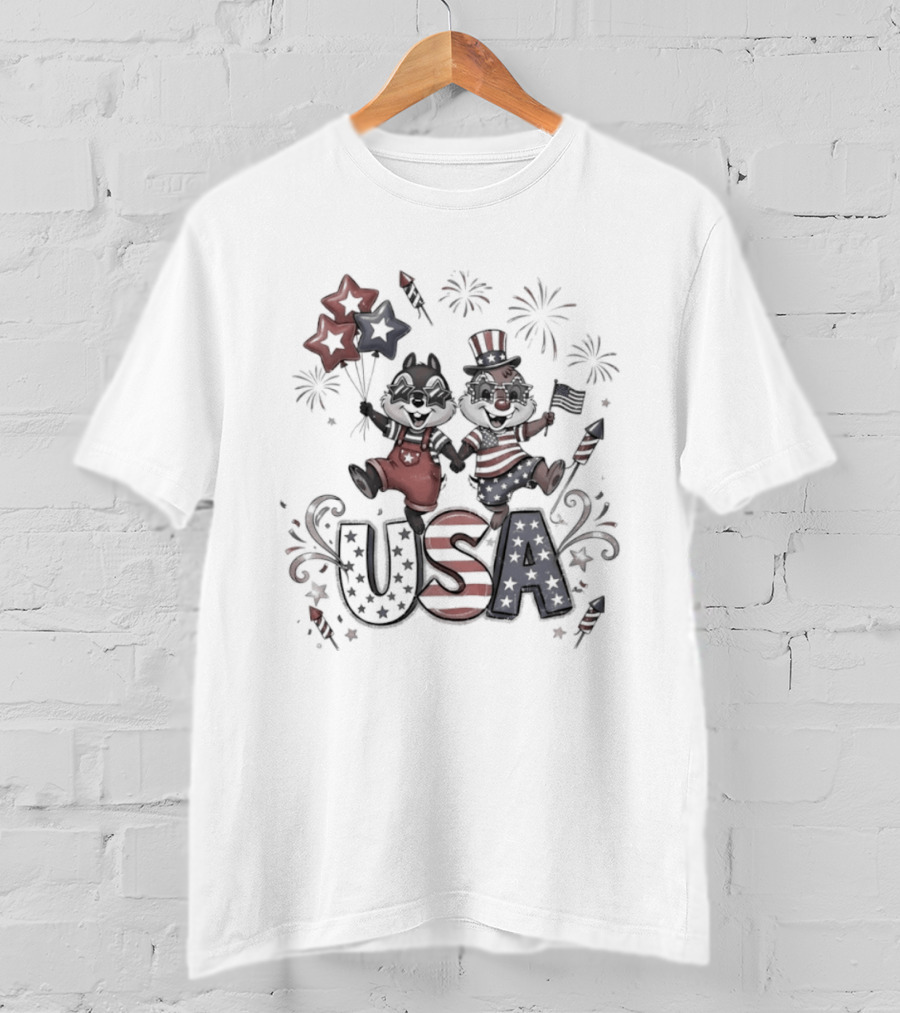 Chip And Dale USA Patriotic Fireworks Stars And Stripes Fourth Of July T-Shirt