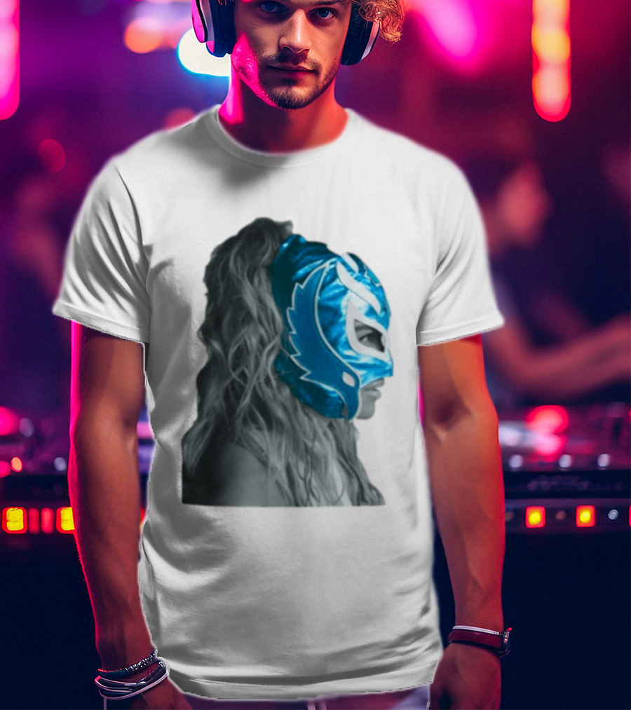 Karol G Store Limited Edition Cream Blue Luchador Mask T-Shirt