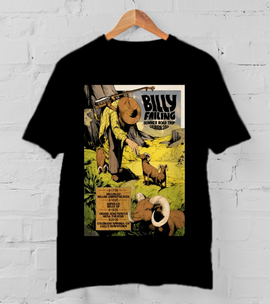 Billy Failing Summer Road Trip Colorado 2026 Dillon Amphitheater Belly Up Mesa Theater Lulu's Downtown T-Shirt