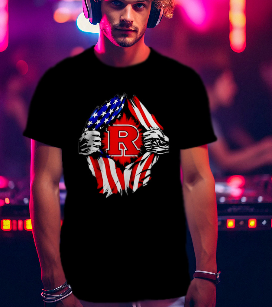 Rutgers Scarlet Knights American Flag R T-Shirt