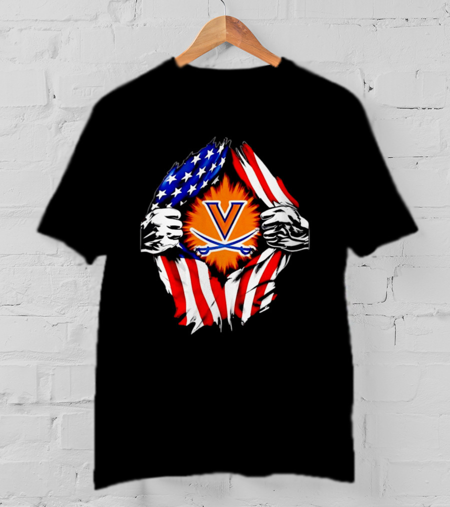 Virginia Cavaliers American Flag Ripped Chest V T-Shirt