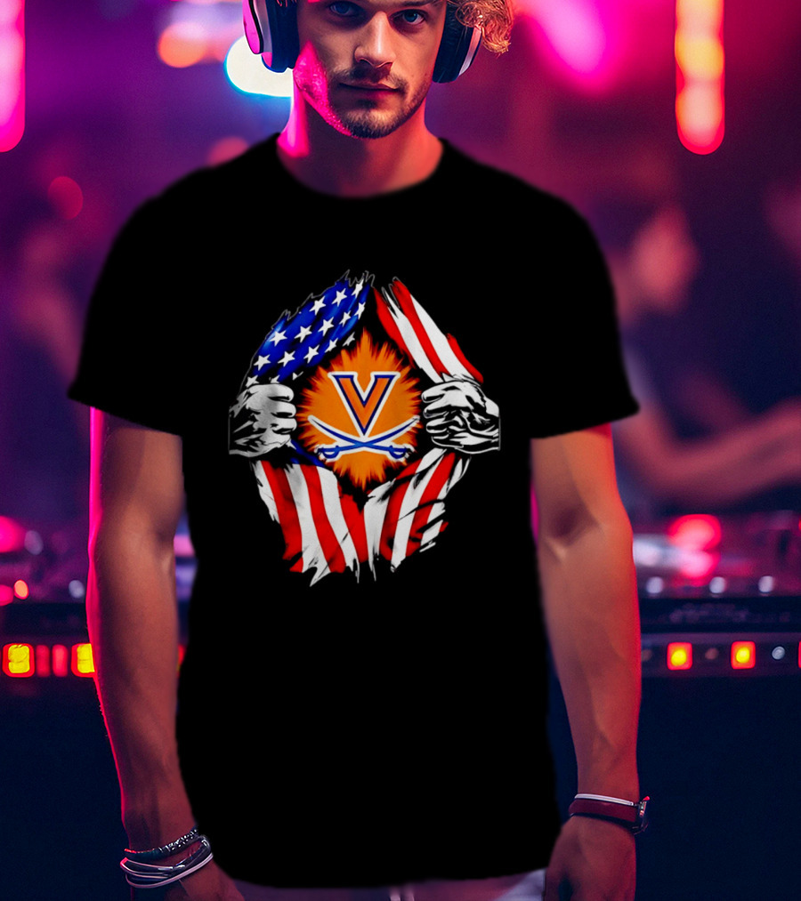Virginia Cavaliers American Flag Ripped Chest V T-Shirt
