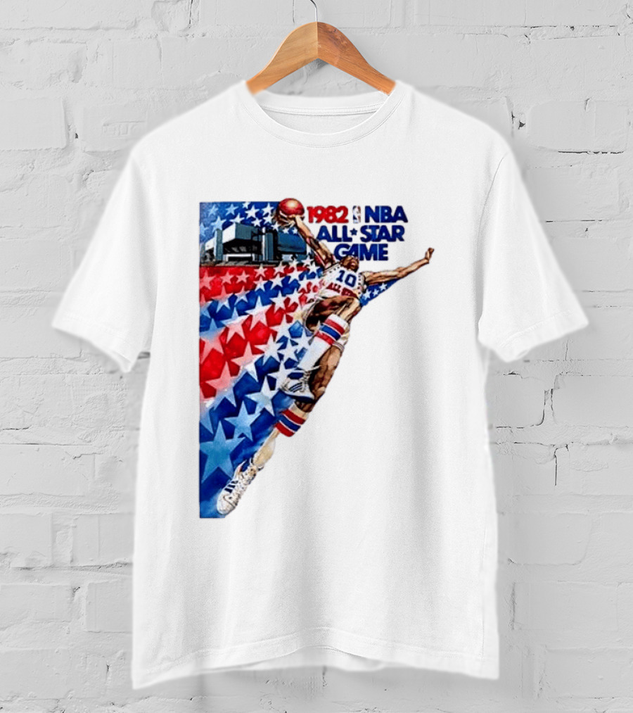 1982 NBA All Star Game Dunking Pose With Stars And Stripes T-Shirt