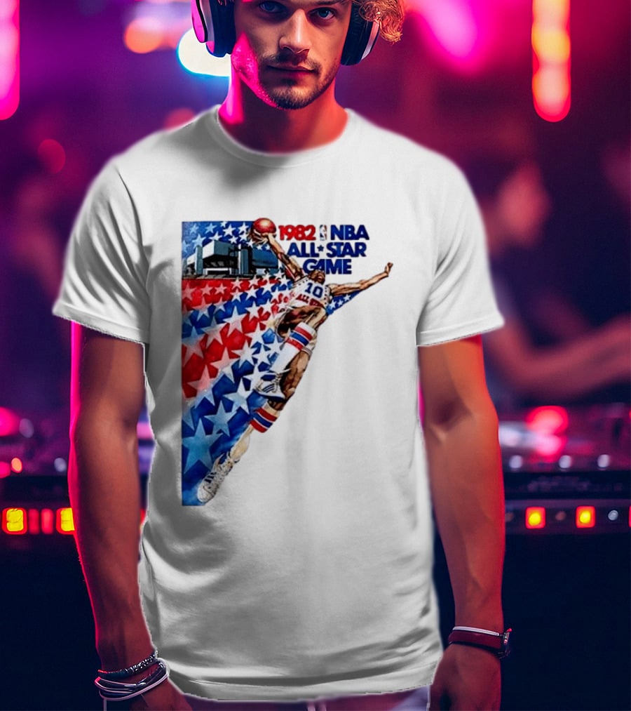 1982 NBA All Star Game Dunking Pose With Stars And Stripes T-Shirt