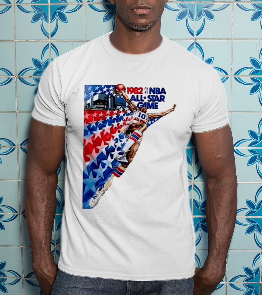 1982 NBA All Star Game Dunking Pose With Stars And Stripes T-Shirt