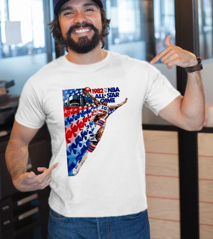1982 NBA All Star Game Dunking Pose With Stars And Stripes T-Shirt