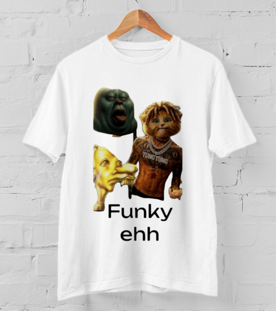 Neegy Funky Ehh Tung Tung Cat Tattoo Character Trio T-Shirt
