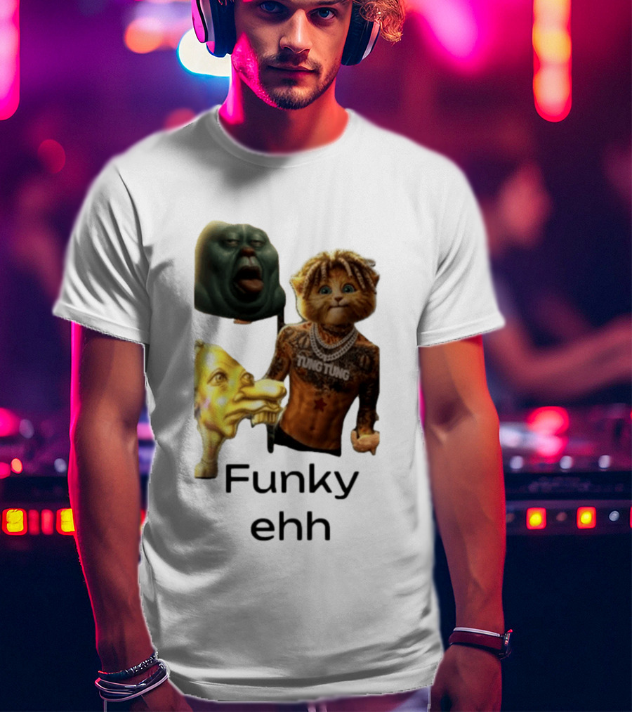 Neegy Funky Ehh Tung Tung Cat Tattoo Character Trio T-Shirt