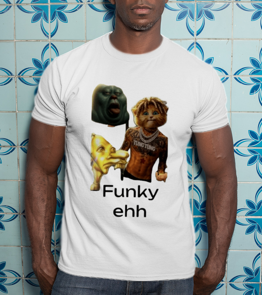 Neegy Funky Ehh Tung Tung Cat Tattoo Character Trio T-Shirt
