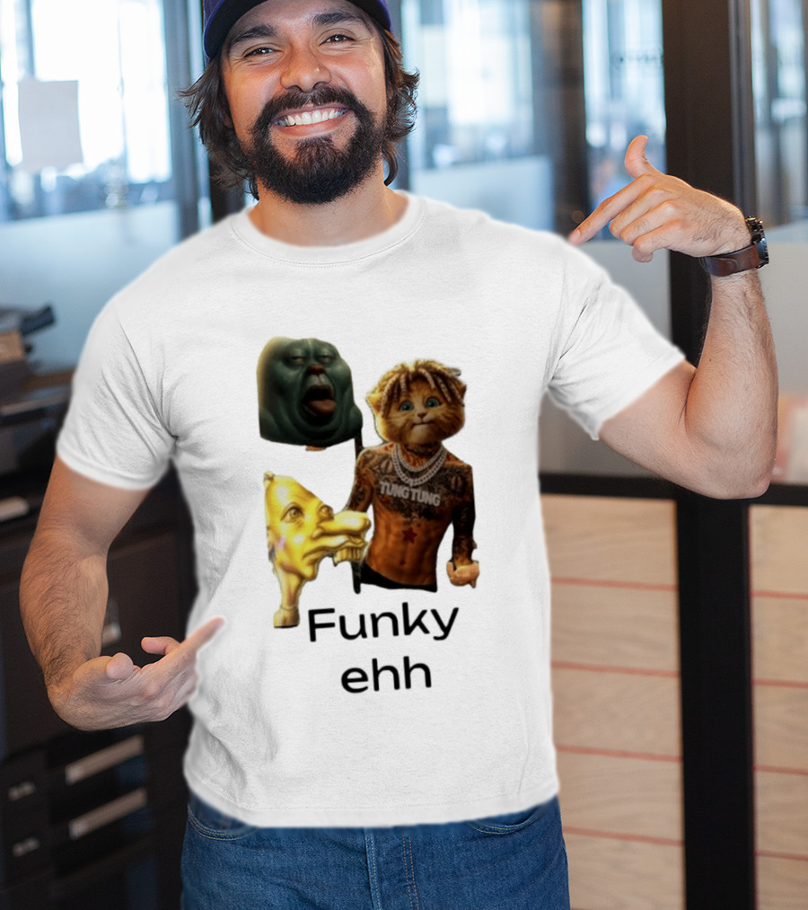 Neegy Funky Ehh Tung Tung Cat Tattoo Character Trio T-Shirt