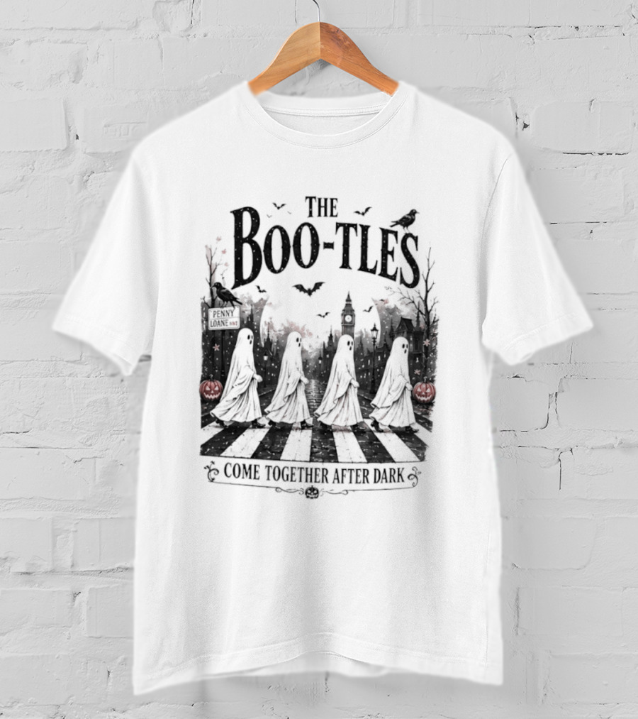 The Boo Tles Come Together After Dark Halloween Ghostly Abbey Road Bats Pumpkins T-Shirt