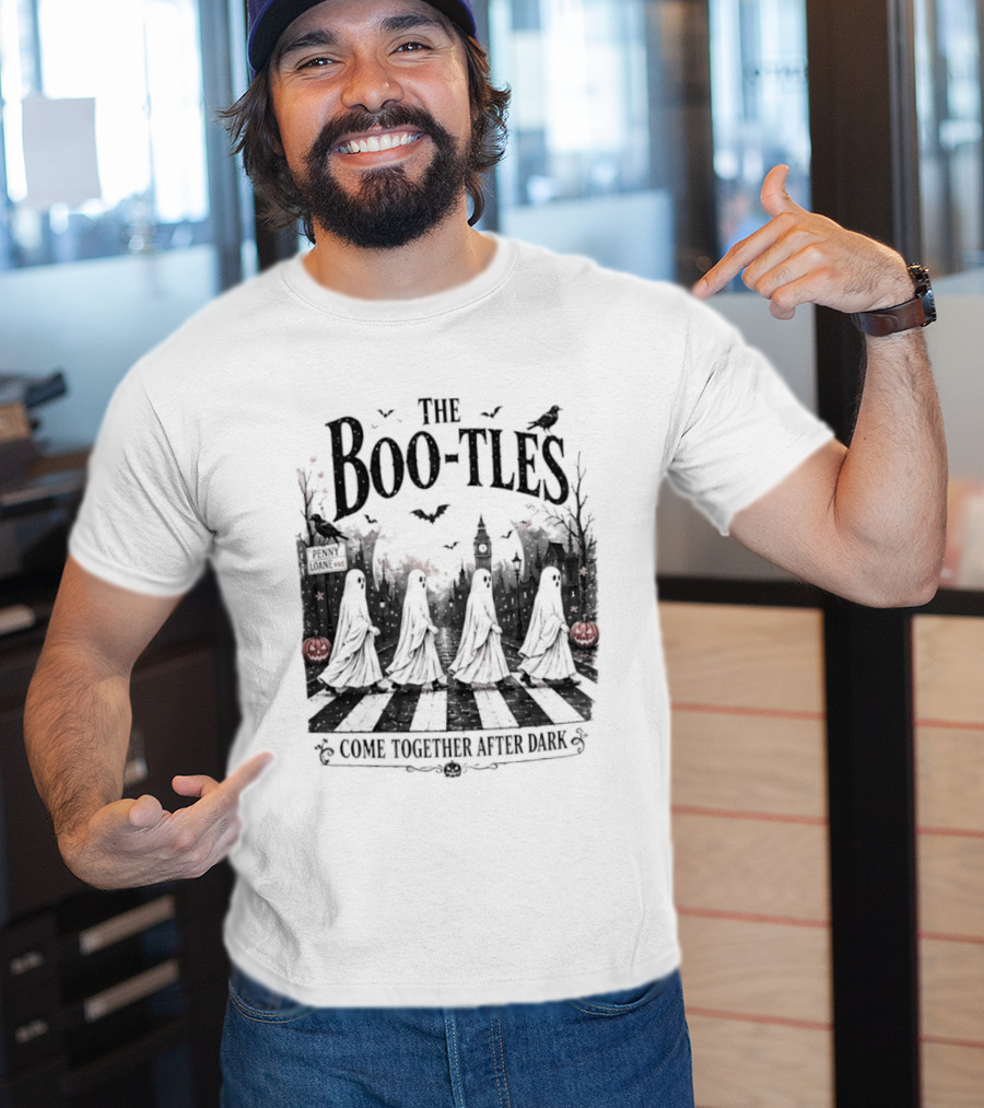 The Boo Tles Come Together After Dark Halloween Ghostly Abbey Road Bats Pumpkins T-Shirt