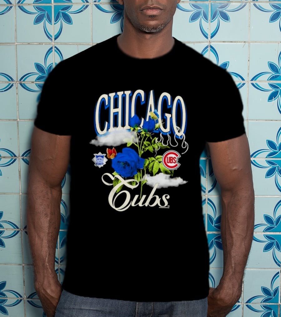 Chicago Cubs National League Blue Floral Rose Clouds T-Shirt
