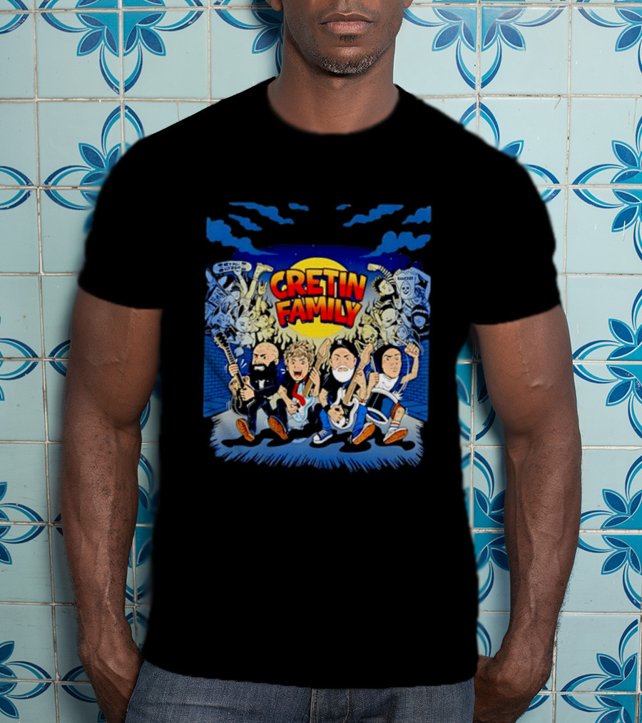 Cretin Family Ramones Cartoon Band Punk Rock Skull T-Shirt