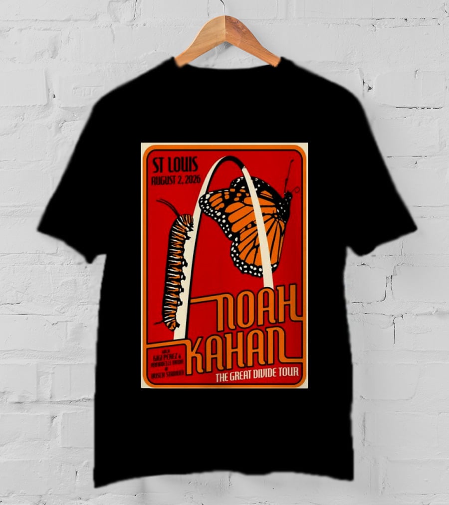 Noah Kahan August 2 2026 St Louis The Great Divide Tour Monarch Arch T-Shirt