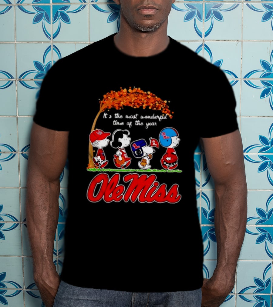 Ole Miss Rebels Peanuts Characters Most Wonderful Time Of The Year T-Shirt