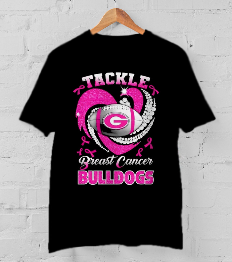 Tackle Breast Cancer Bulldogs Football G Logo Pink Ribbon T-Shirt