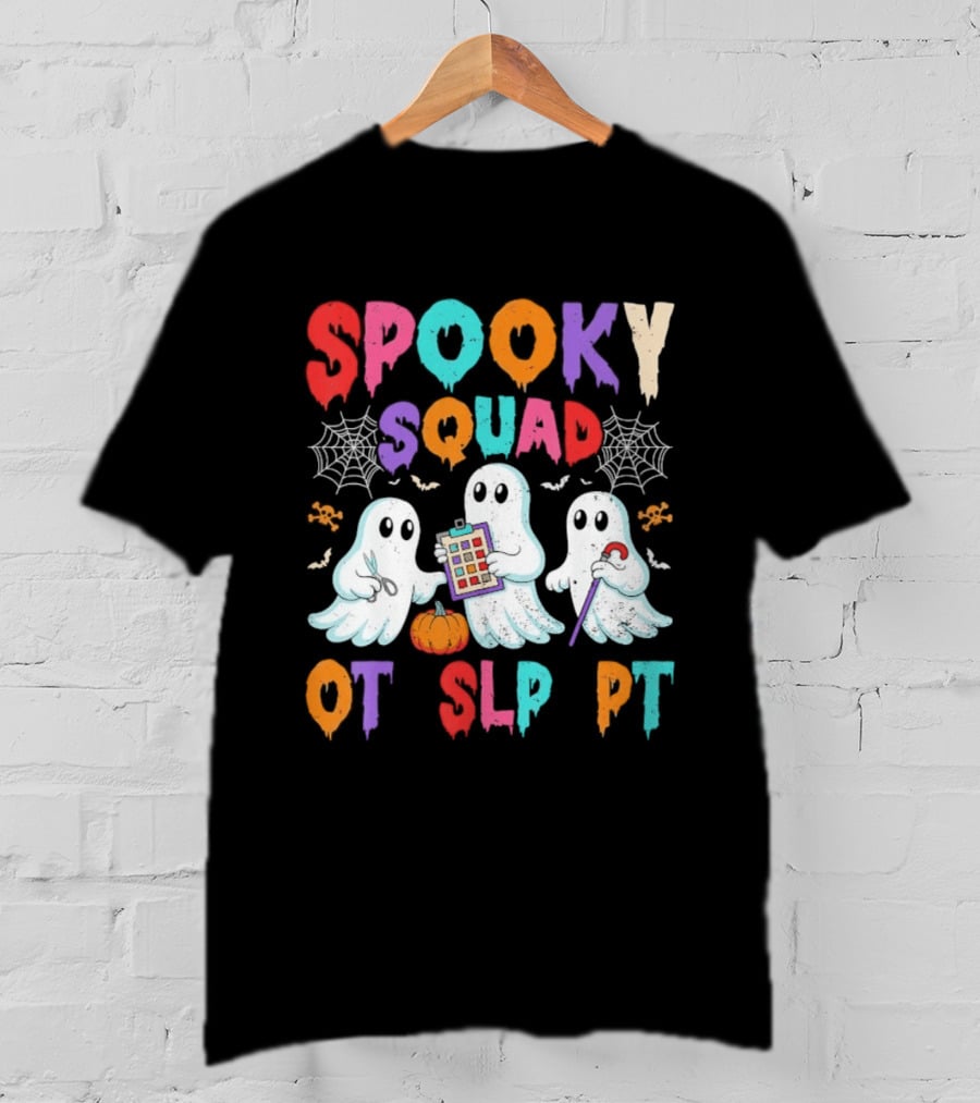OT SLP PT Spooky Squad Halloween Ghosts Pumpkin Clipboard Lollipop T-Shirt