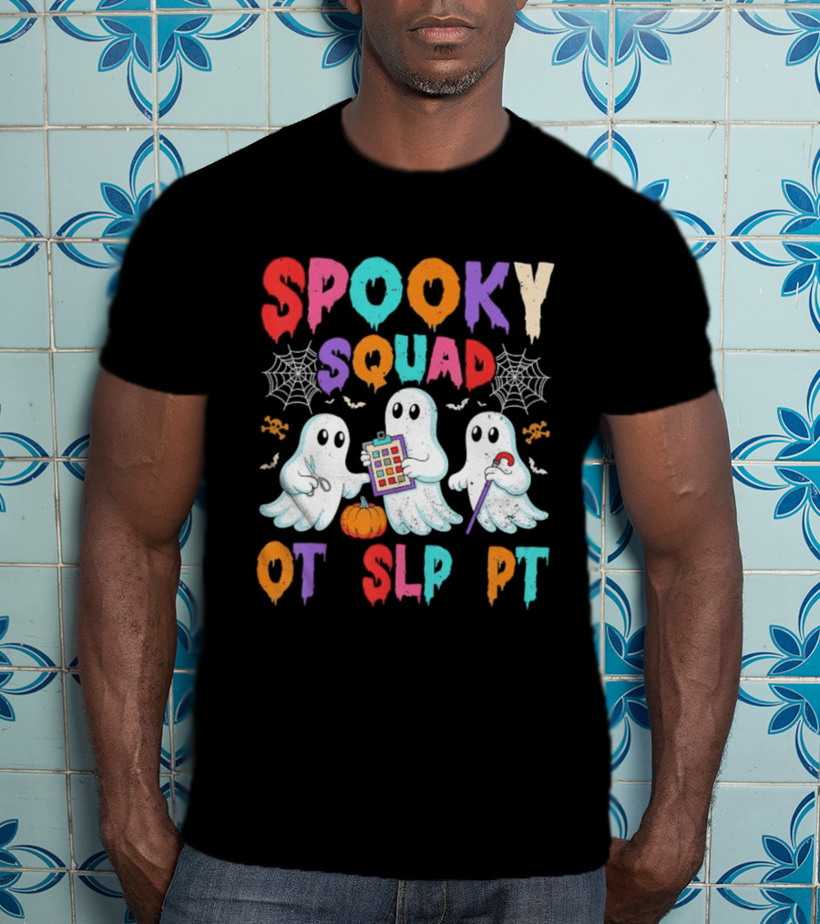 OT SLP PT Spooky Squad Halloween Ghosts Pumpkin Clipboard Lollipop T-Shirt