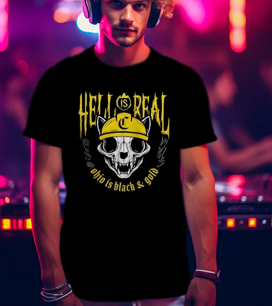Hell Is Real Ohio Is Black And Gold Skull C Hat T-Shirt