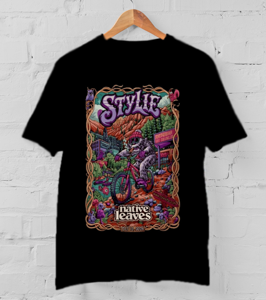 Stylie Native Leaves Yeti Mountain Biking Sound Bar Fort Collins Oct 10 2026 T-Shirt